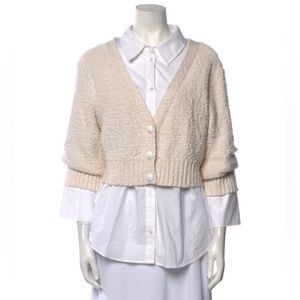 DEREK LAM 10 CROSBY 🆕 2 in 1. Luxury V-Neck Cropped Sweater w/White Shirt. Sz L